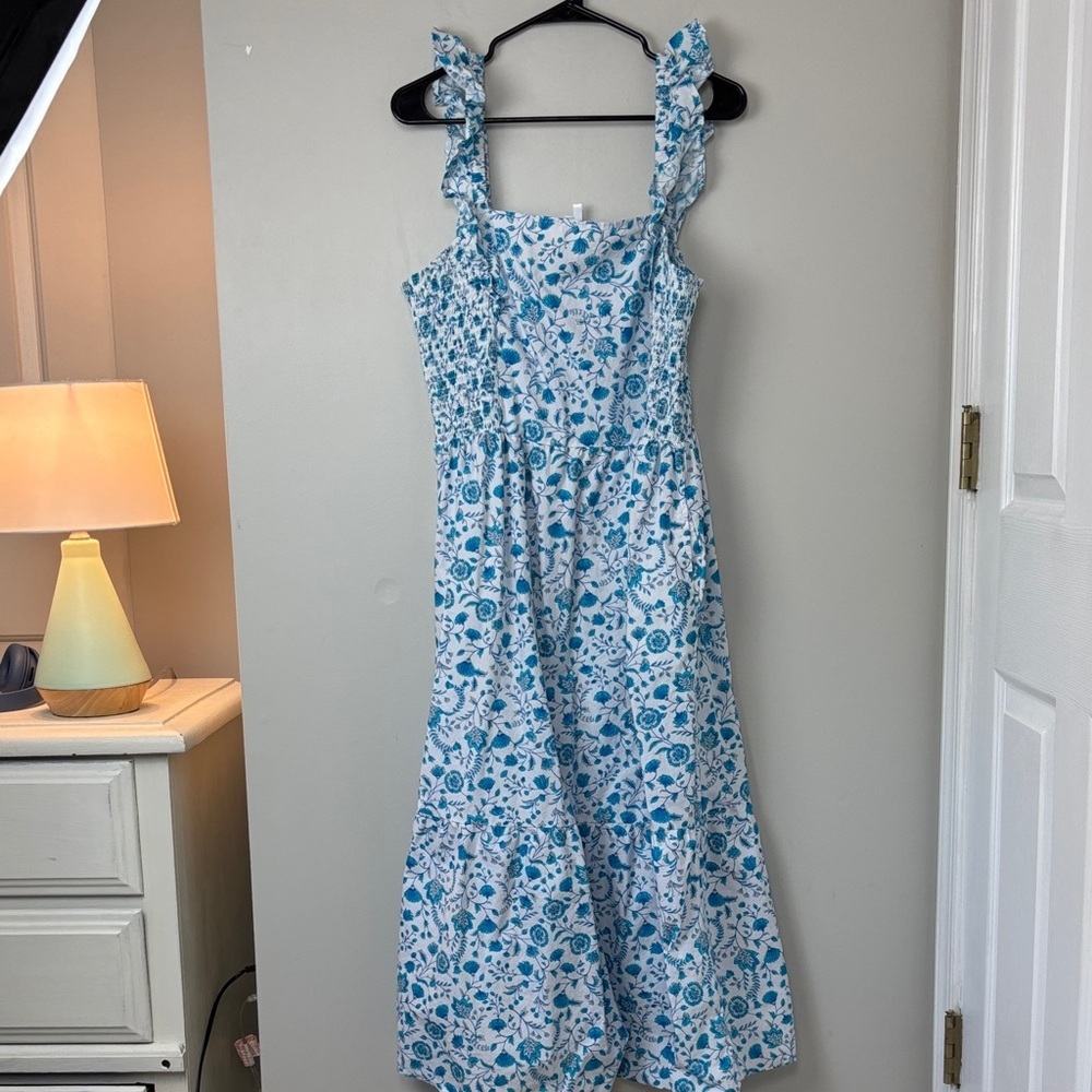 Blue Floral Ruffle-Strap Sundress